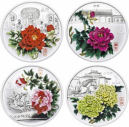 Набор 1 доллар 2008 Пионы - цветы небесной красоты Острова Кука