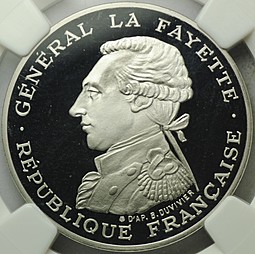 Монета 100 франков 1987 Генерал Лафайет платина Франция