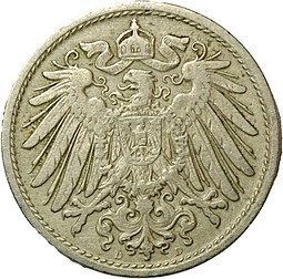 Монета 10 пфеннингов 1905 D Германия