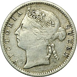 Монета 10 центов 1888 Великобритания Стрейтс-Сетлментс