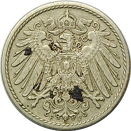 Монета 5 пфеннингов 1908 Германия