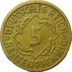 Монета 5 пфеннингов 1924 E Германия