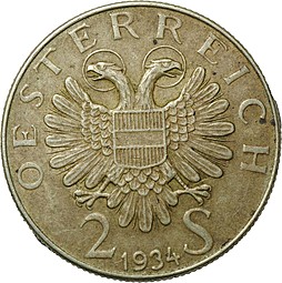 Монета 2 шиллинга 1934 Энгельберт Дольфус Австрия