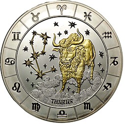 Монета 1000 франков 2009 Знаки зодиака - Телец Руанда