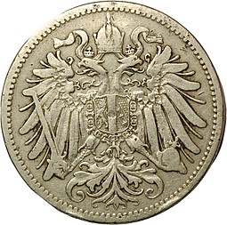 Монета 20 геллеров 1895 Австро-Венгрия