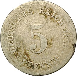 Монета 5 пфеннингов 1875 J Германия