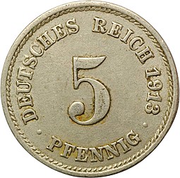 Монета 5 пфеннингов 1913 Германия