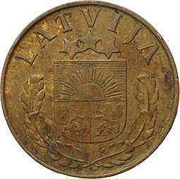 Монета 2 сантима 1939 Латвия