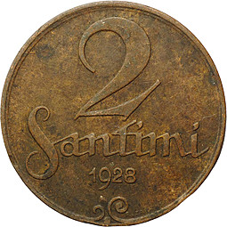 Монета 2 сантима 1928 Латвия
