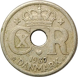 Монета 10 эре 1937 Дания