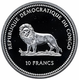 Монета 10 франков 2000 Защита природы подводного мира Республика Конго