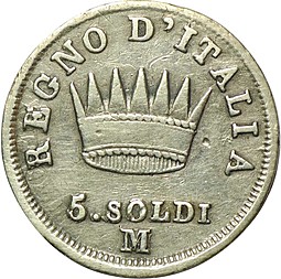 Монета 5 сольди 1813 Италия