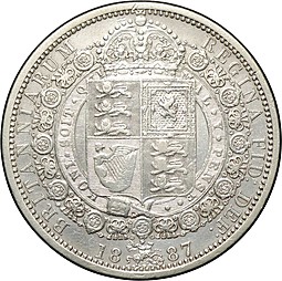 Монета 1/2 кроны 1887 старый тип Великобритания