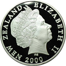 Монета 5 долларов 2000 Пёстрый баклан серебро Новая Зеландия