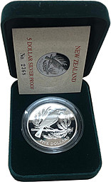 Монета 5 долларов 1999 Новозеландская сова серебро Новая Зеландия