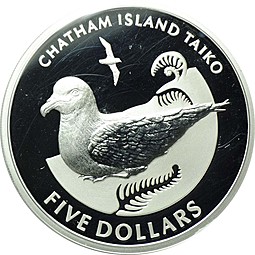Монета 5 долларов 2004 Чатамский тайко серебро Новая Зеландия