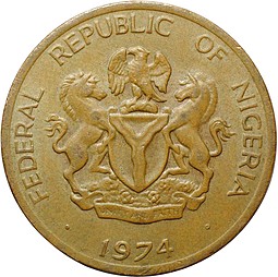 Монета 1 кобо 1974 Нигерия