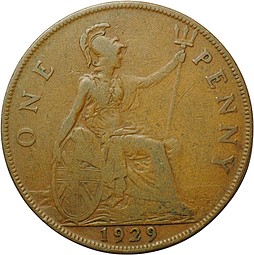 Монета 1 пенни 1929 Великобритания