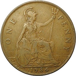 Монета 1 пенни 1934 Великобритания