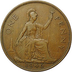 Монета 1 пенни 1946 Великобритания