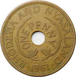 Монета 1 пенни 1961 Родезия и Ньясаленд