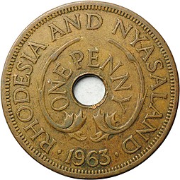 Монета 1 пенни 1963 Родезия и Ньясаленд