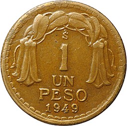 Монета 1 песо 1949 Чили