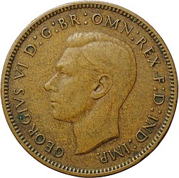 Монета 1 фартинг 1939 Великобритания