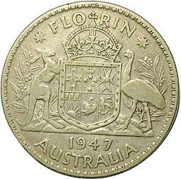 Монета 1 флорин 1947 Австралия