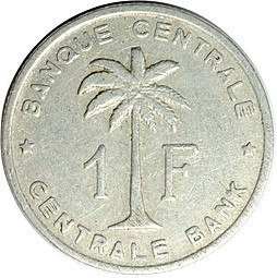 Монета 1 франк 1959 Бельгийское Конго