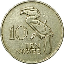 Монета 10 нгвее 1968 Замбия