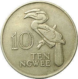 Монета 10 нгвее 1972 Замбия