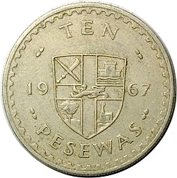 Монета 10 песев 1967 Гана