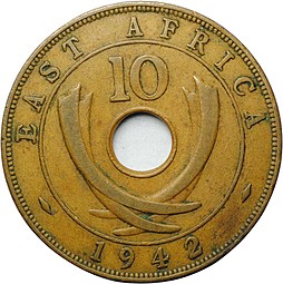 Монета 10 центов 1942 Британская Восточная Африка