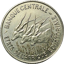 Монета 100 франков 1966 Экваториальная Африка