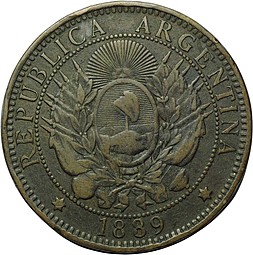 Монета 2 сентаво 1889 Аргентина