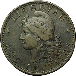 Монета 2 сентаво 1889 Аргентина