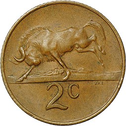 Монета 2 цента 1966 ЮАР