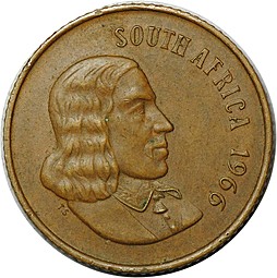Монета 2 цента 1966 ЮАР