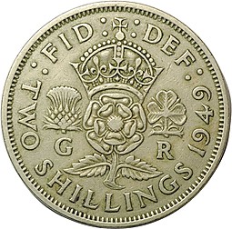 Монета 2 шиллинга 1949 Великобритания