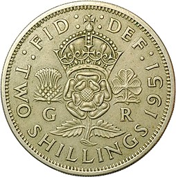 Монета 2 шиллинга 1951 Великобритания