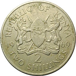 Монета 2 шиллинга 1969 Кения