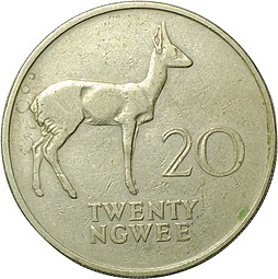 Монета 20 нгвее 1972 Замбия