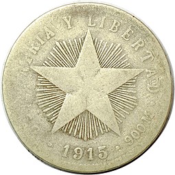 Монета 20 сентаво 1915 Куба