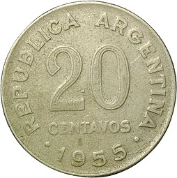 Монета 20 сентаво 1955 Аргентина