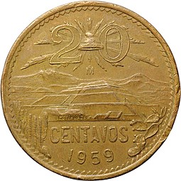 Монета 20 сентаво 1959 Мексика
