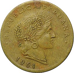 Монета 20 сентаво 1961 Перу
