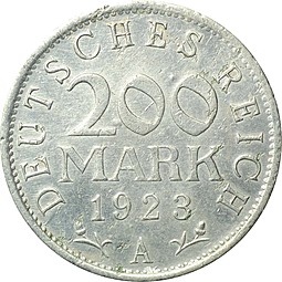 Монета 200 марок 1923 А Германия