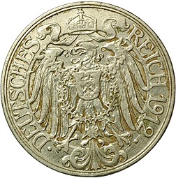Монета 25 пфеннингов 1912 А Германия