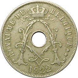 Монета 25 сантимов 1922 Бельгия